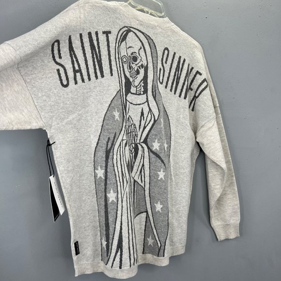 Spirit Jersey Saint Sinner Knit Sweater size XS Oversized Unisex Beige NWT - Picture 4 of 7